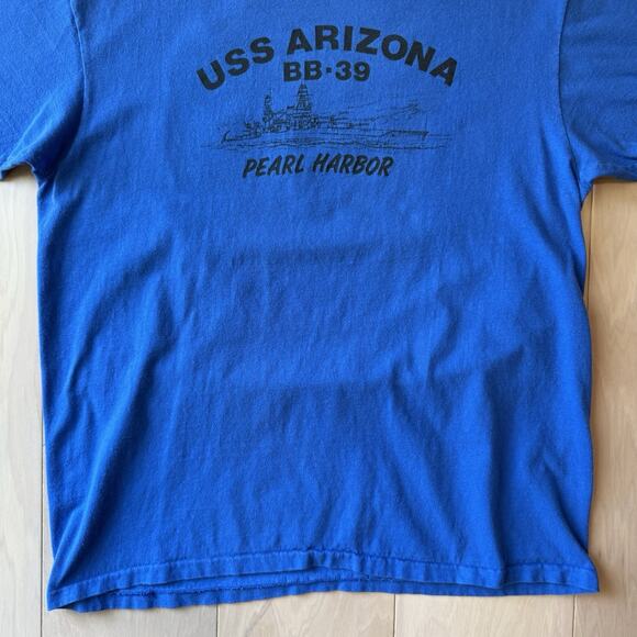 Vintage USS Arizona BB39 Shirt XL Blue 80s Pearl Harbor Memorial Military - Picture 4 of 8